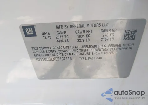 2014 Chevrolet Malibu Ls from USA, damaged, VIN 1G11B5SLXEF197114